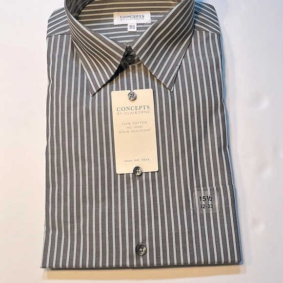 Concepts by Claiborne dark gray/aqua striped long sleeved shirt 15.5/32-33 - Picture 1 of 5